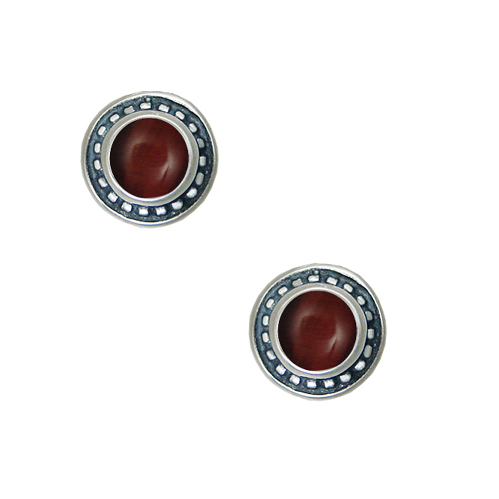 Sterling Silver Little Red Tiger Eye Post Stud Earrings